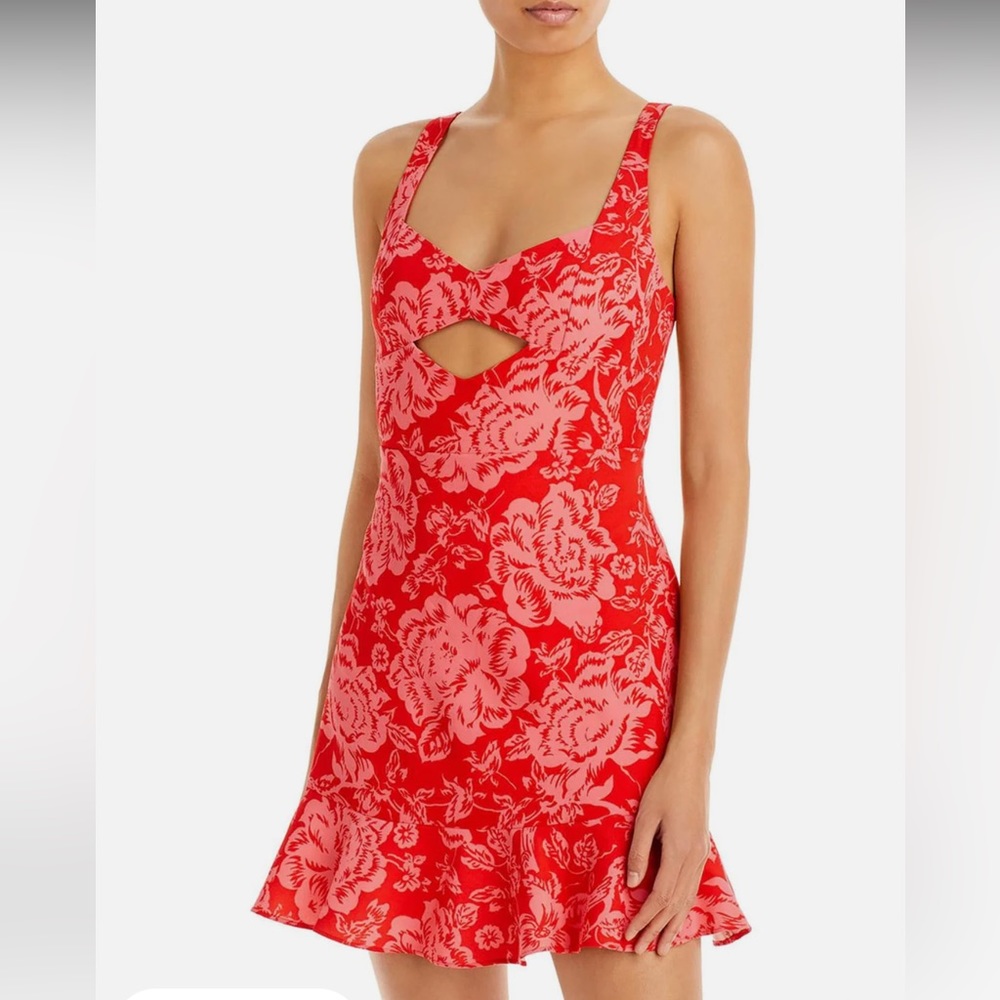 BCBGMAXAZRIA Red and Pink Floral Print Mini Fit & Flare Dress size 2